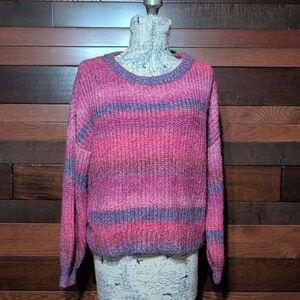 Ady P Cozy Pink and Gray Striped Sweater